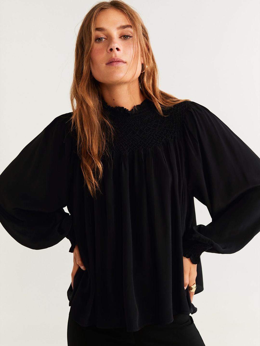 

MANGO Women Black Solid A-Line Top