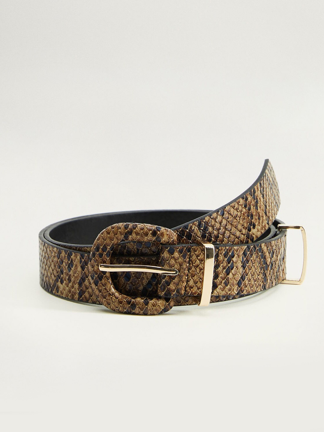 

MANGO Women Olive Brown & Black Snakeskin Textured Belt