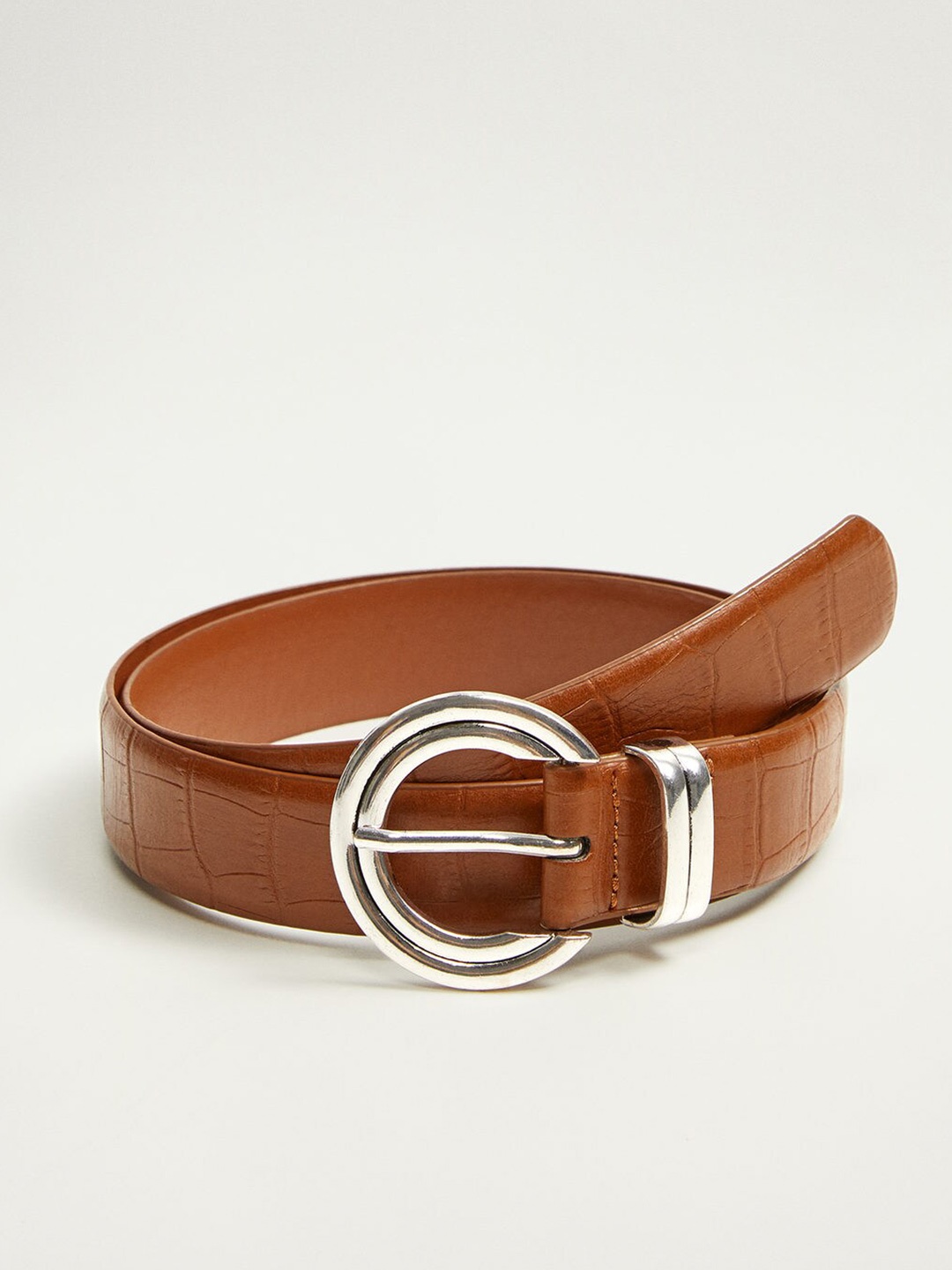

MANGO Women Brown Croc Textured Belt