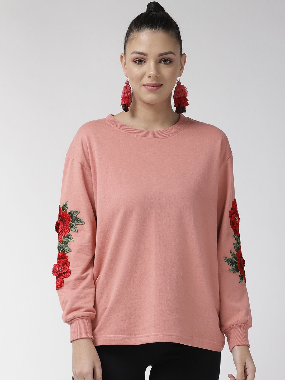 

plusS Women Dusty Pink Solid Sweatshirt