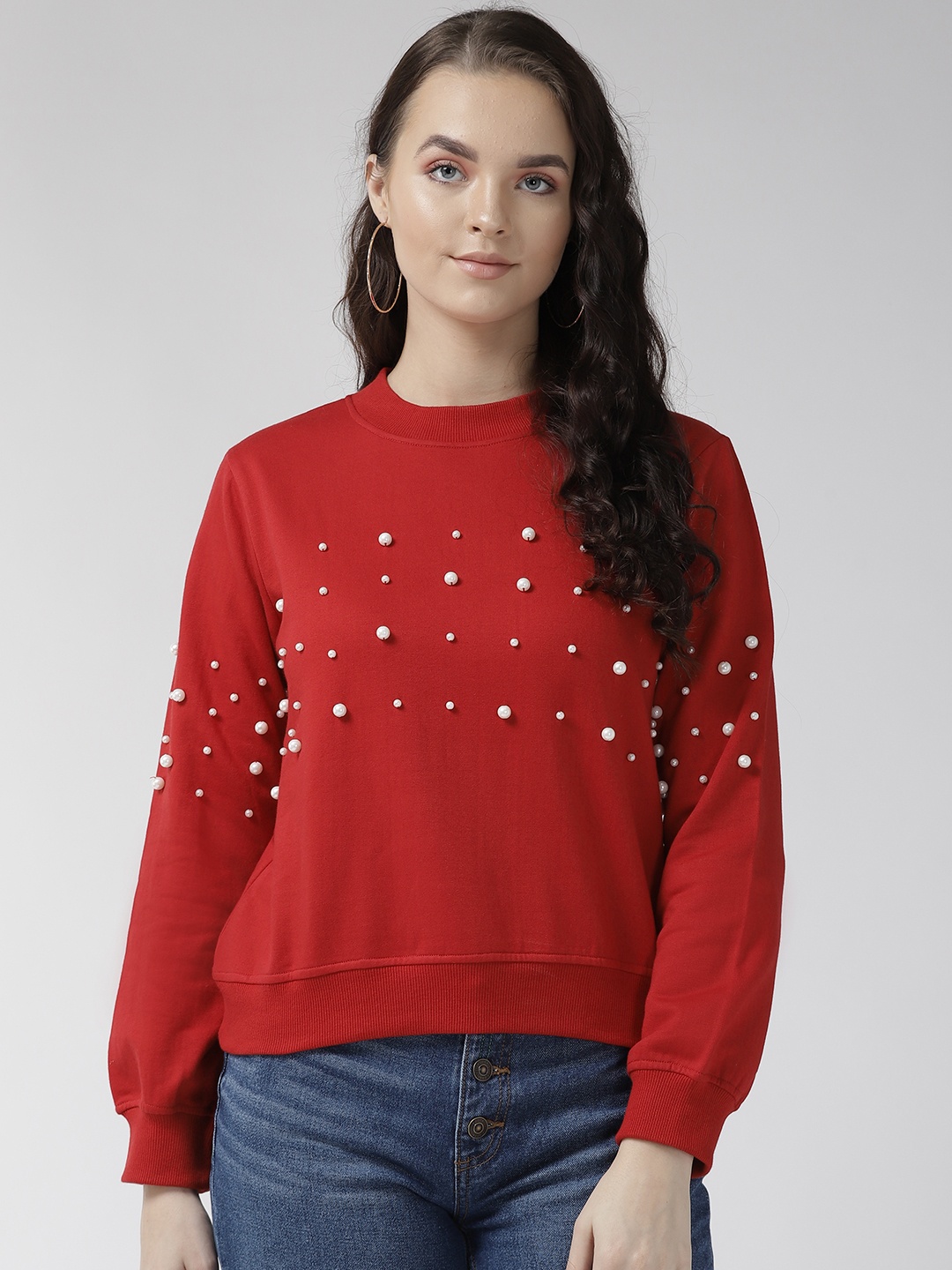 

plusS Women Red Embellished Detail Sweatshirt