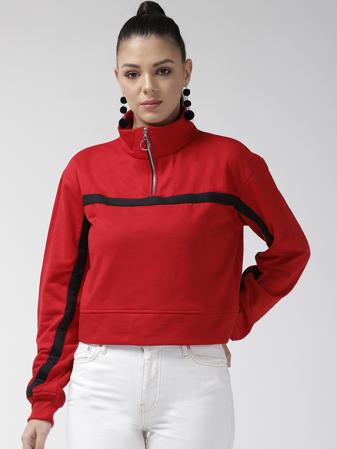 

plusS Women Red & Black Solid Sweatshirt