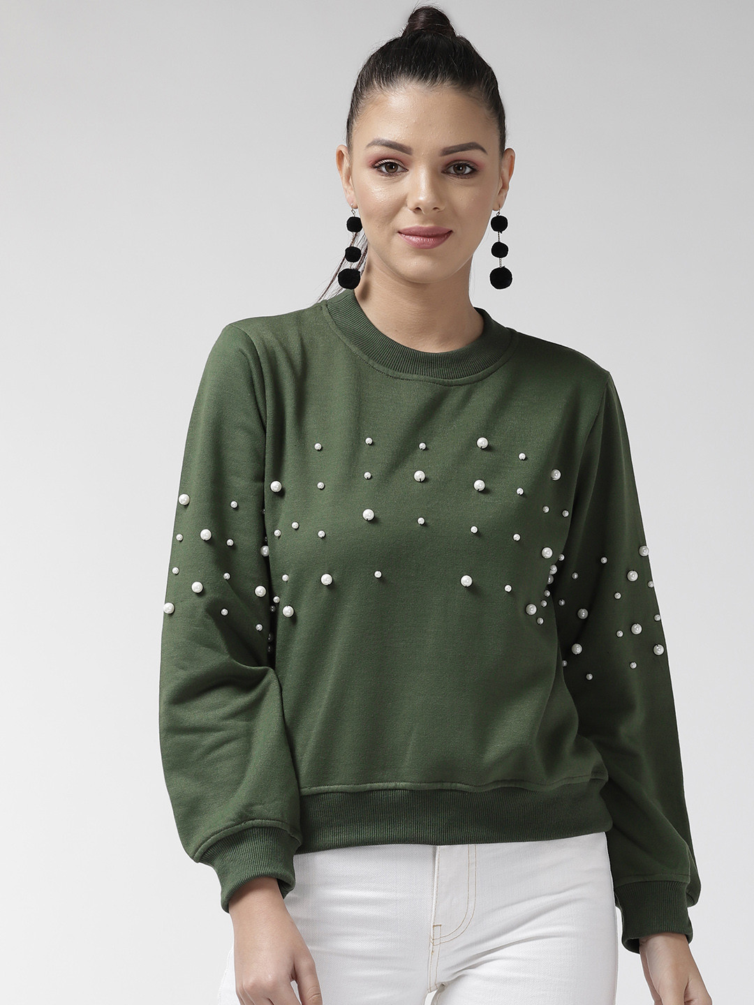 

plusS Women Green Solid Sweatshirt
