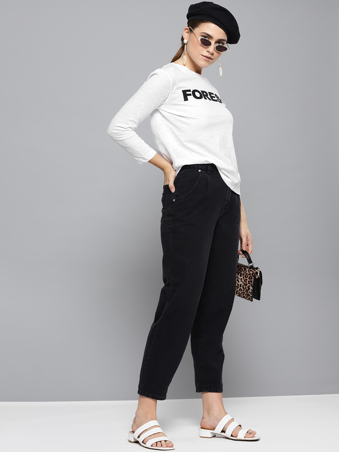 

STREET 9 Women White Embellished Round Neck T-shirt