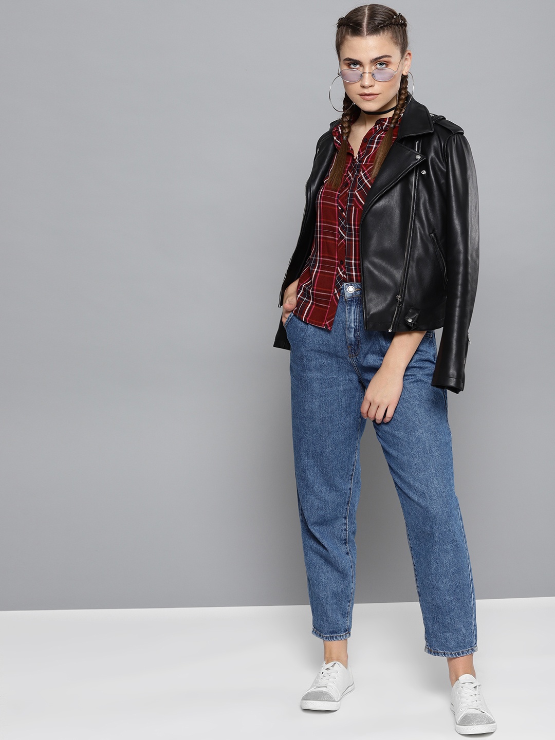

STREET 9 Women Maroon & Navy Blue Checked Casual Shirt