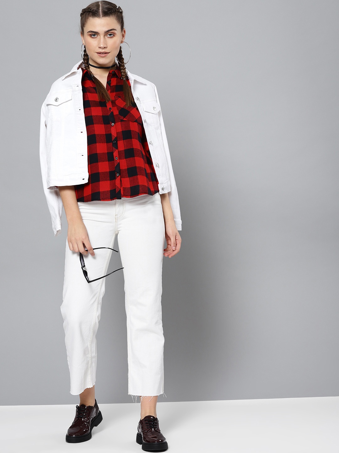 

STREET 9 Women Red & Black Checked Casual Shirt