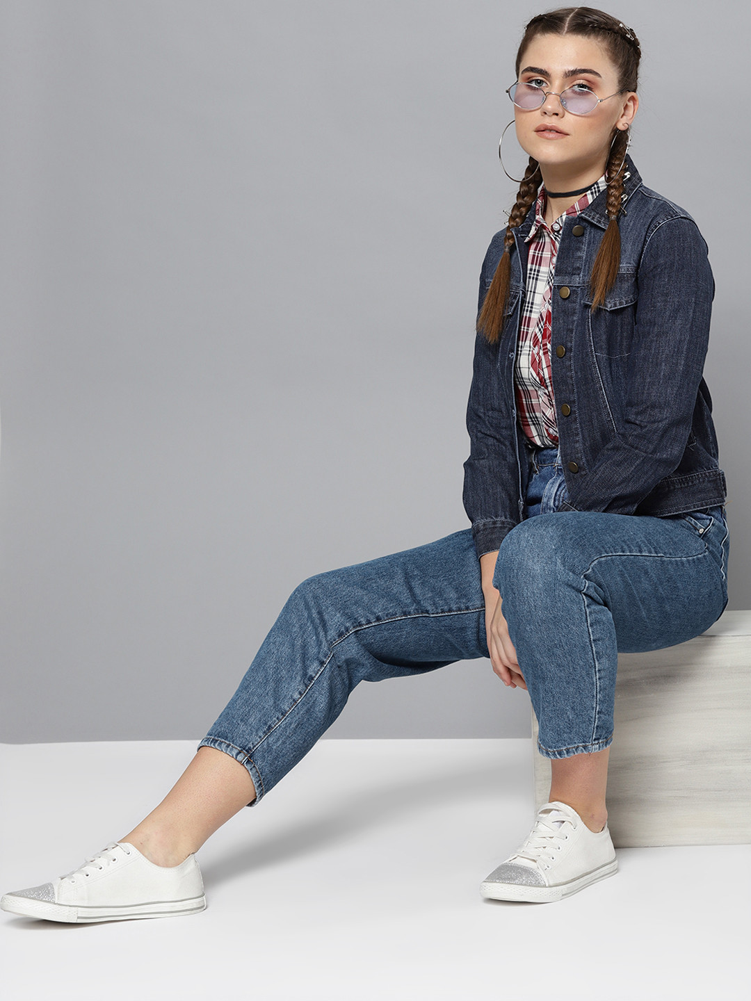 

STREET 9 Women Navy Solid Denim Jacket, Navy blue