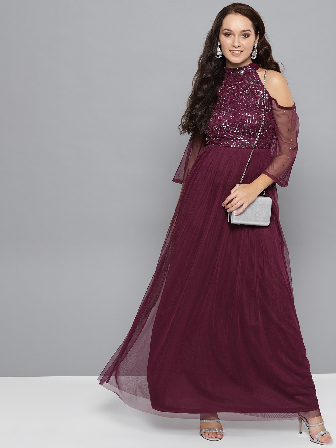 

STREET 9 Women Cold-Shoulder Embellished Detail Maxi Dress, Burgundy