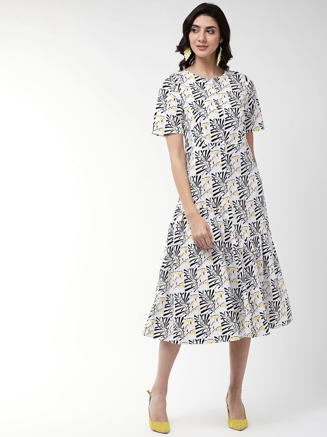 

Marks & Spencer Women & Black Printed A-Line Dress, White