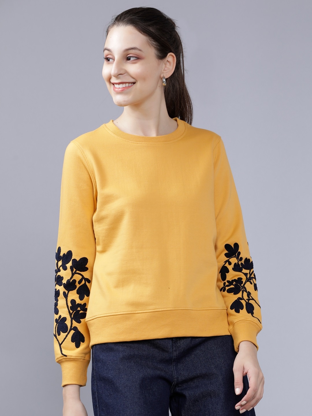 

Tokyo Talkies Women Mustard Yellow Solid Sweatshirt