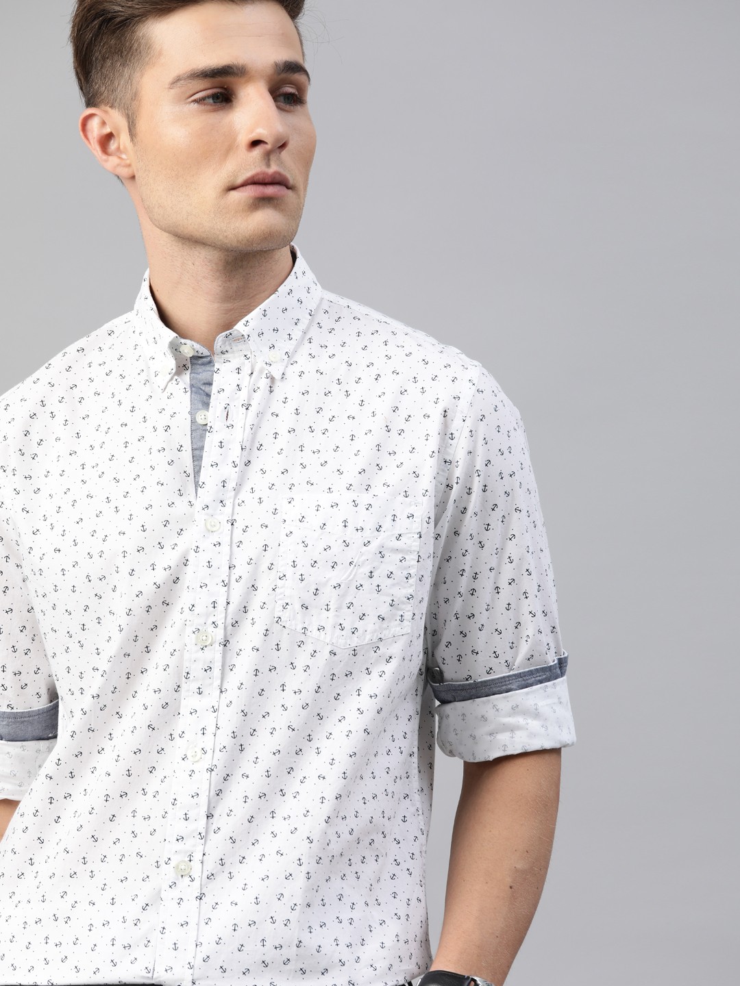 

Nautica Men White Slim Fit Printed Semiformal Shirt