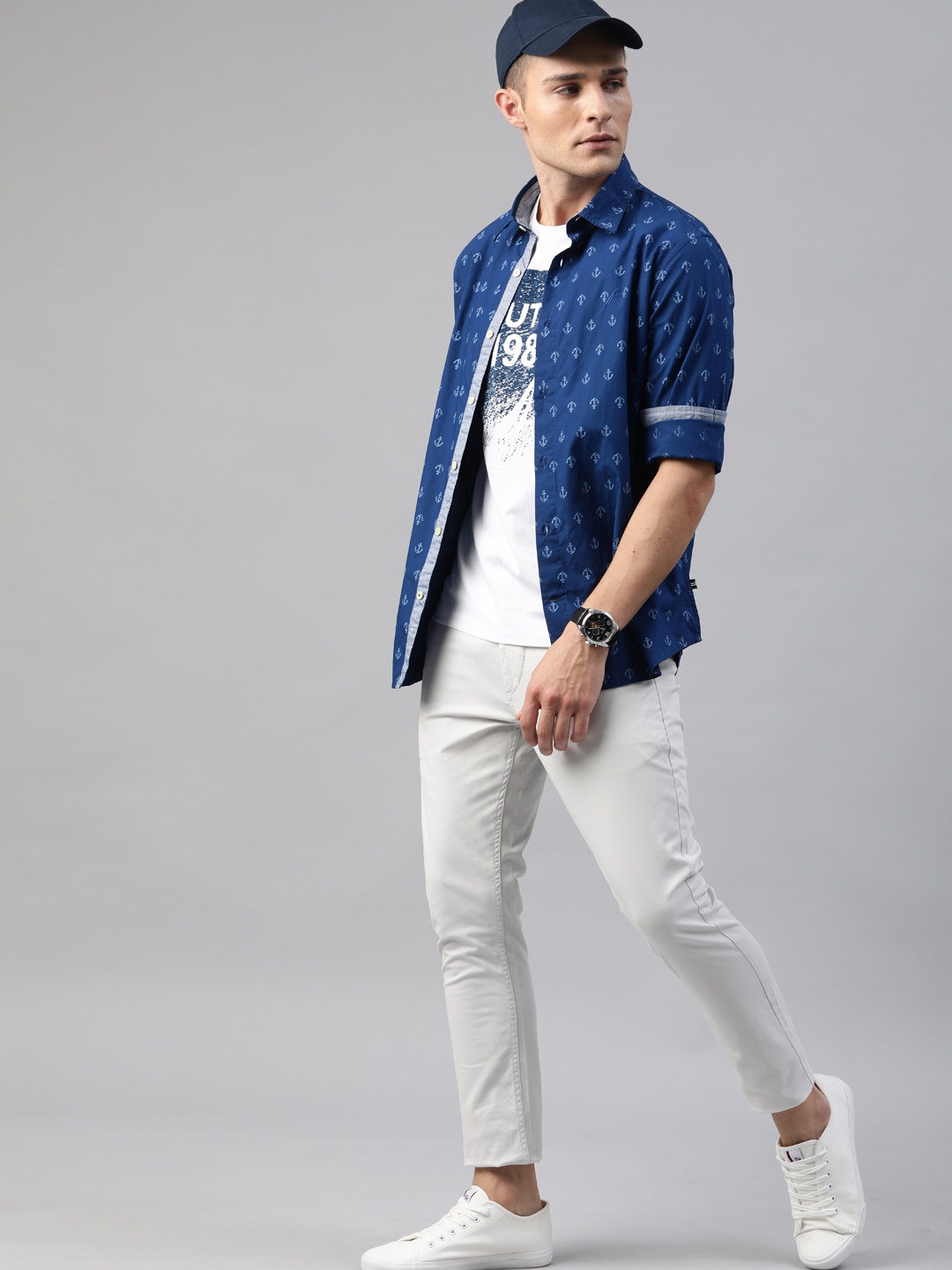 

Nautica Men Blue Slim Fit Printed Casual Shirt