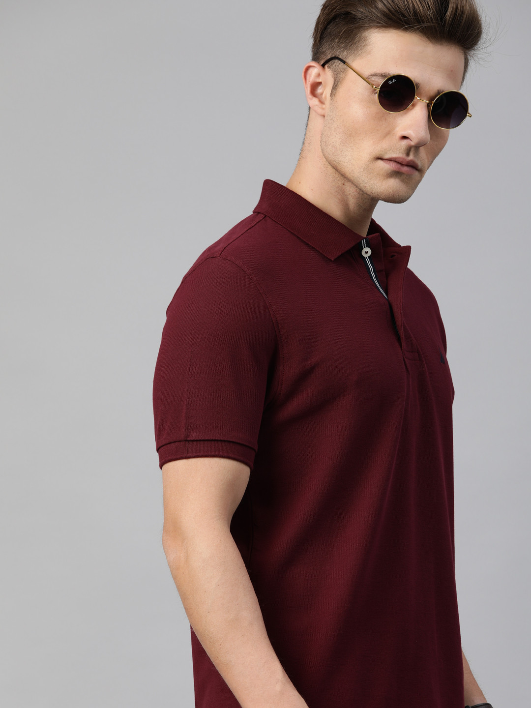 

Nautica Men Burgundy Solid Polo Collar T-shirt