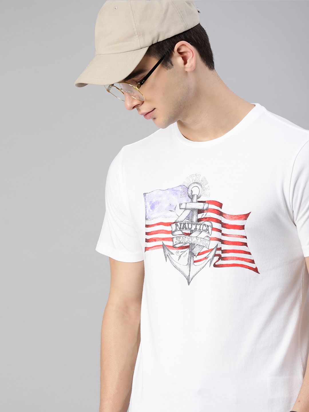 

Nautica Men White Printed Round Neck T-shirt