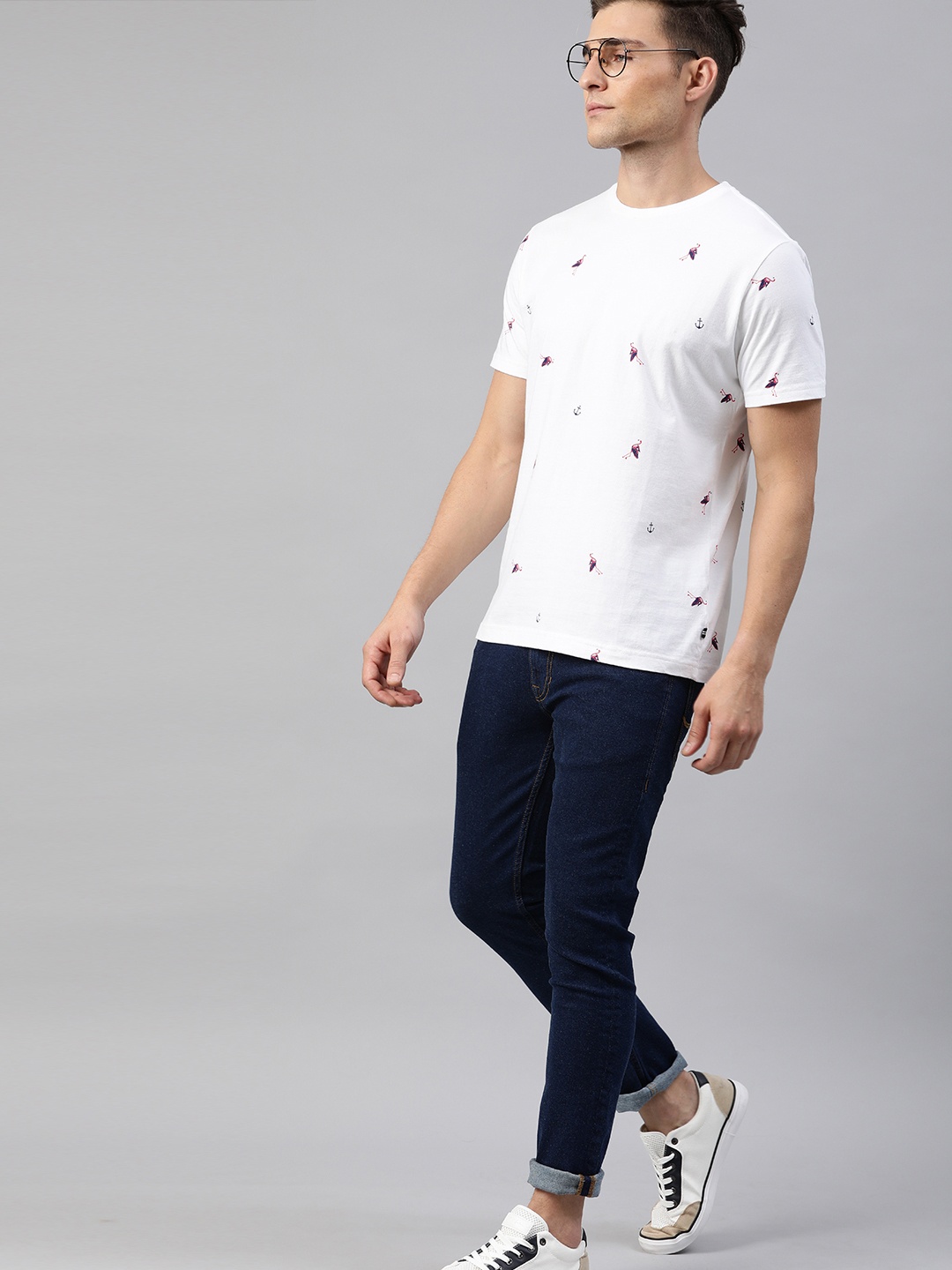 

Nautica Men White Printed Round Neck T-shirt