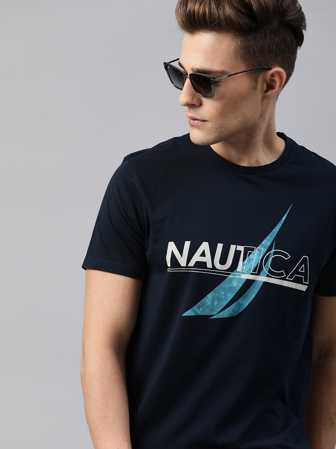 

Nautica Men Navy Blue Printed Round Neck T-shirt