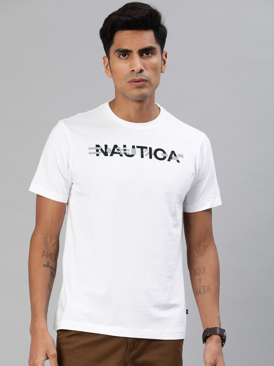 

Nautica Men White Printed Round Neck T-shirt