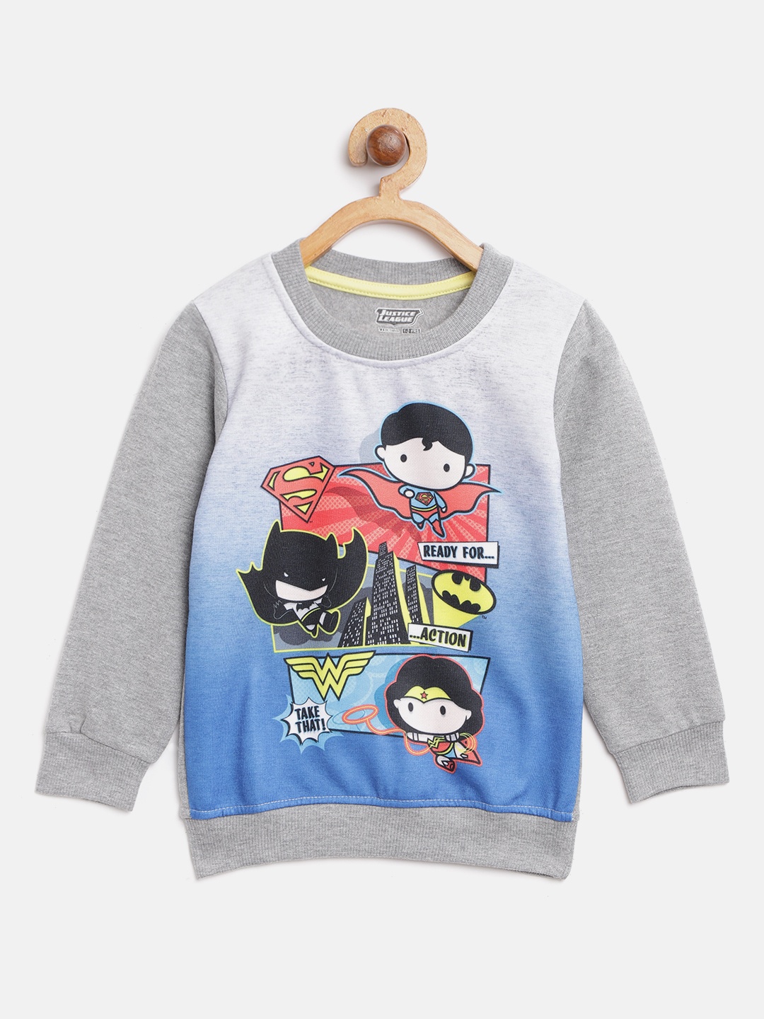 

Eteenz Boys Grey Melange & Blue Superhero Print Sweatshirt