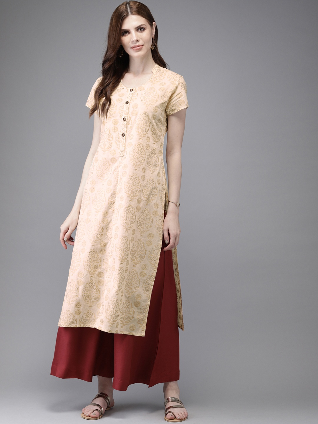 

Anouk Women Beige Printed Straight Kurta