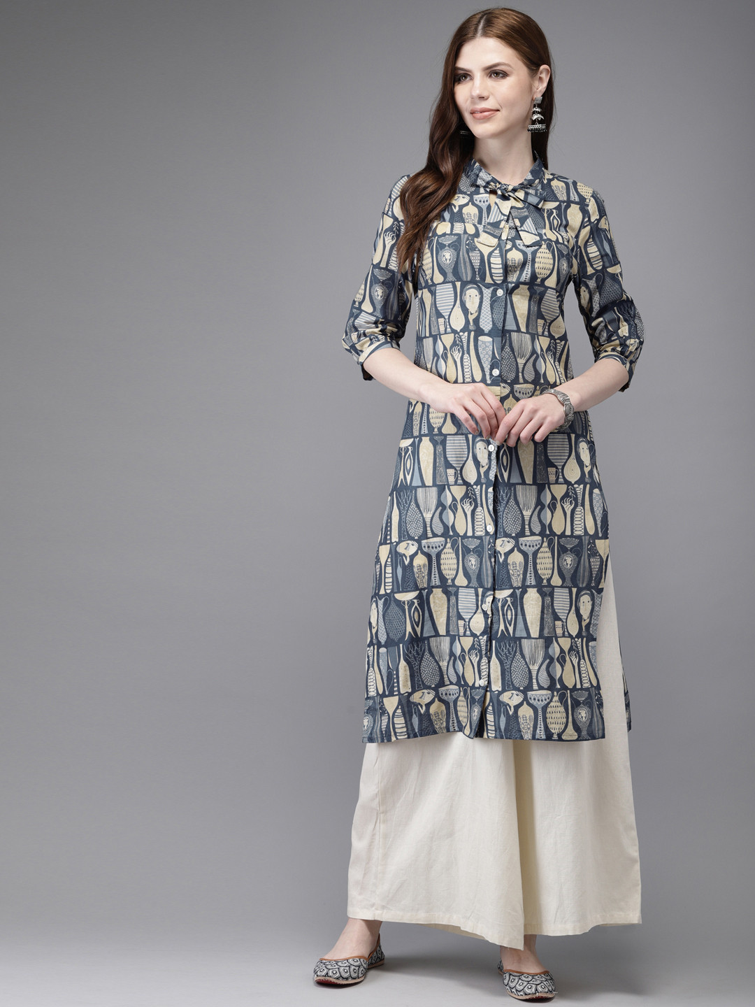 

Anouk Women Blue & Beige Printed Straight Kurta