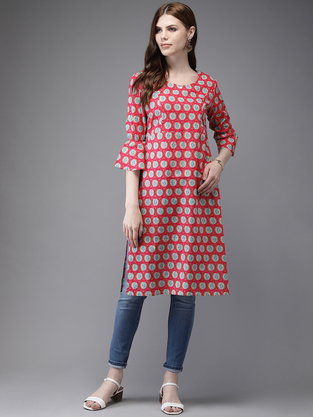 

Anouk Women Pink Printed A-Line Kurta
