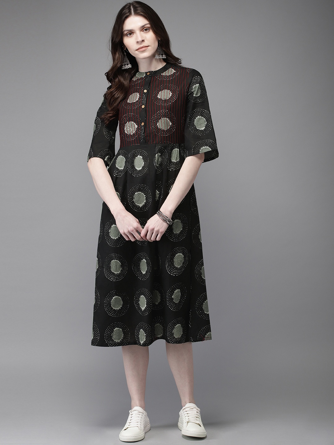 

Anouk Women Printed Black A-Line Dress