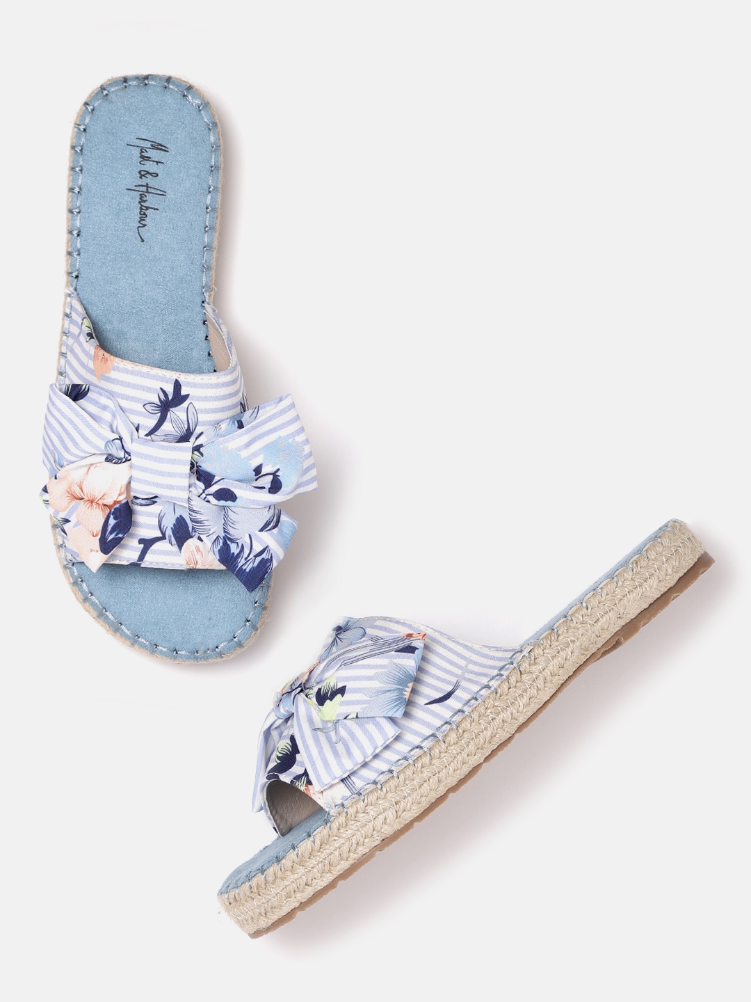 

Mast & Harbour Women Blue & White Printed & Striped Open Toe Espadrilles Flats