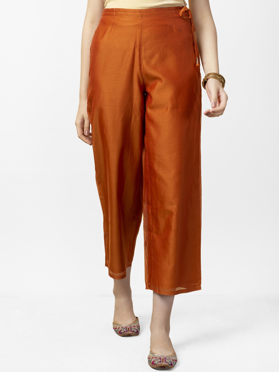 

Fabindia Women Rust Orange Regular Fit Solid Cropped Parallel Trousers