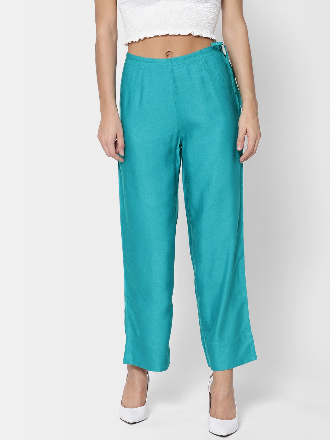 

Fabindia Women Blue Solid Straight Palazzos