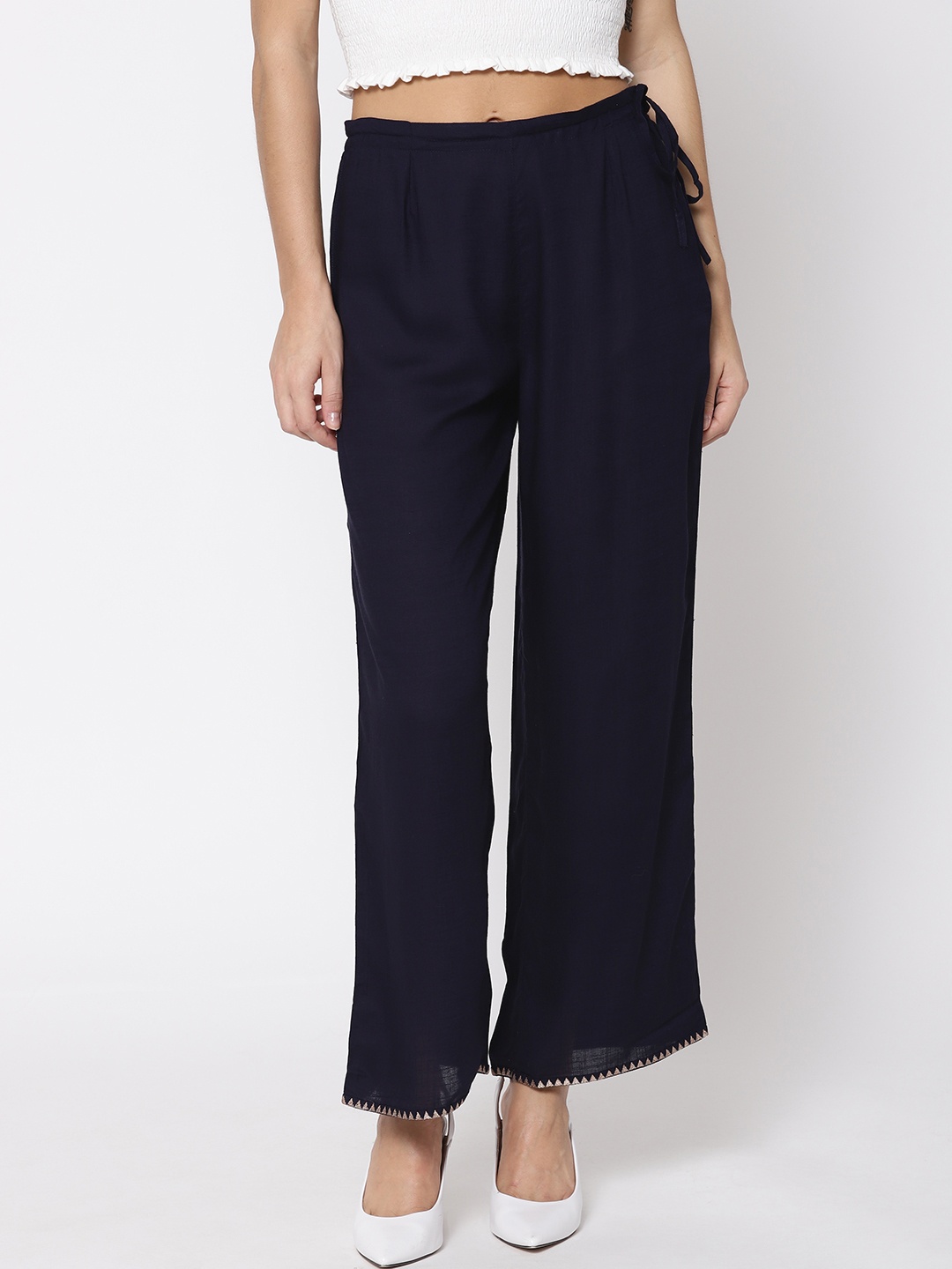 

Fabindia Women Navy Blue Solid Straight Palazzos