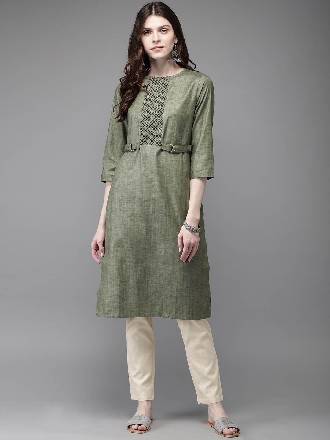 

Anouk Women Green Embroidered Kurta with Trousers