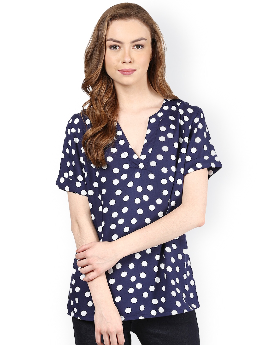 

Harpa Navy Polka Dot Print Top, Navy blue