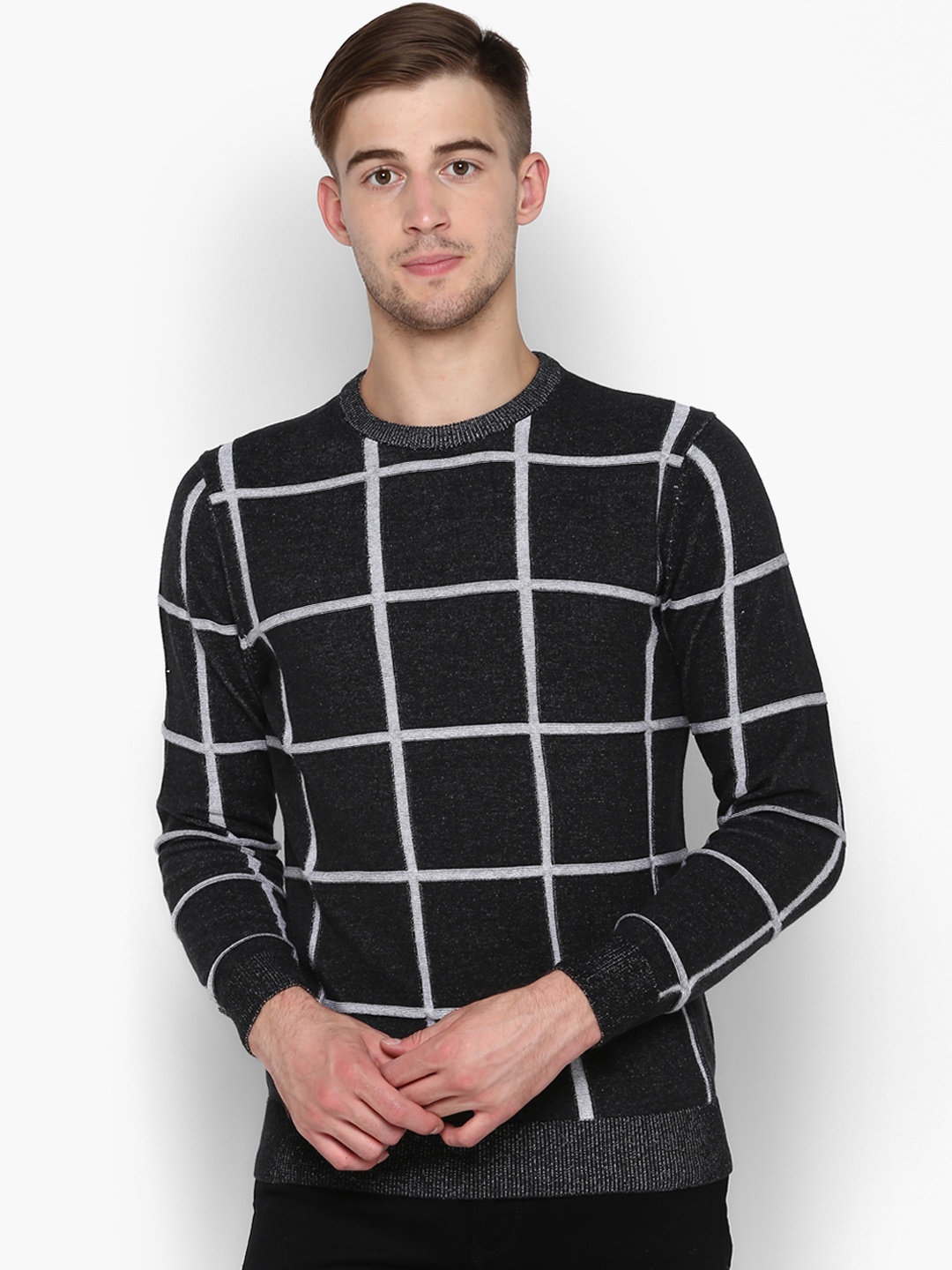 

Red Tape Men Black & Grey Solid Sweater