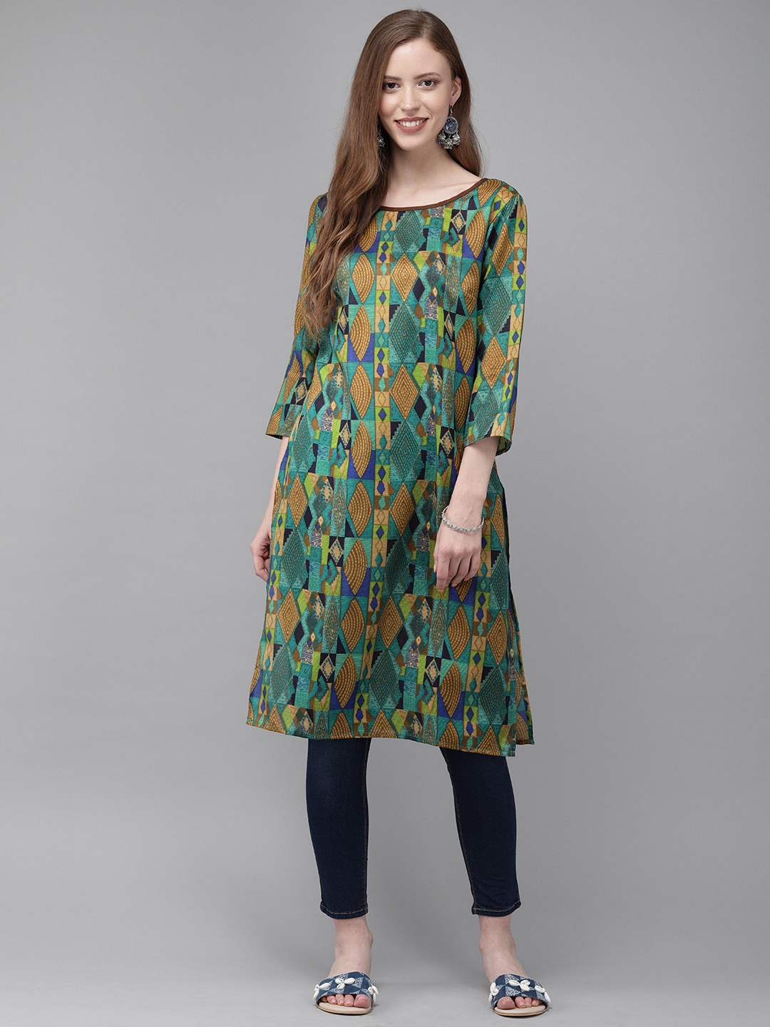 

Anouk Women Blue & Beige Printed Kurta