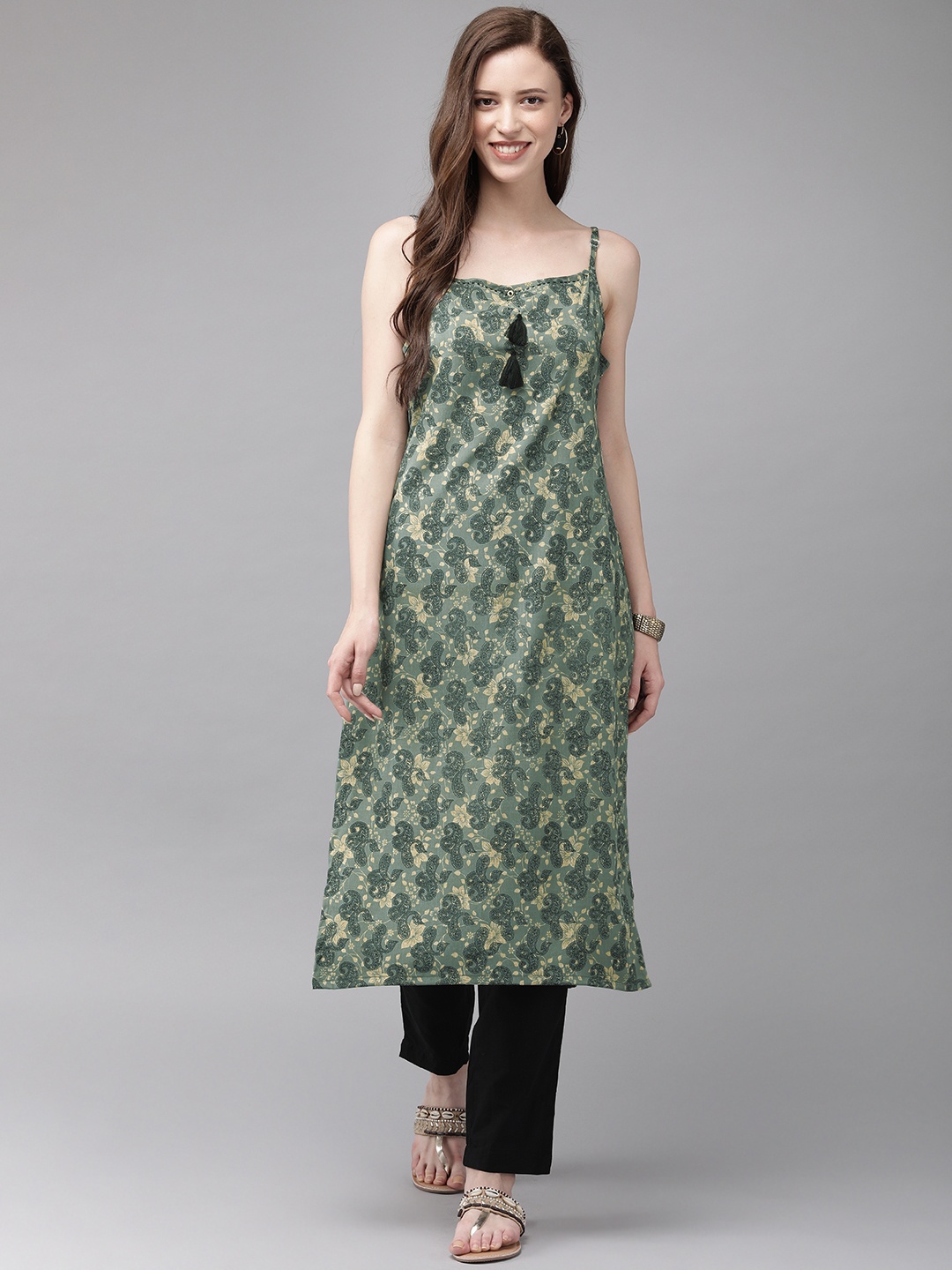 

Anouk Women Grey & Beige Printed A-Line Kurta