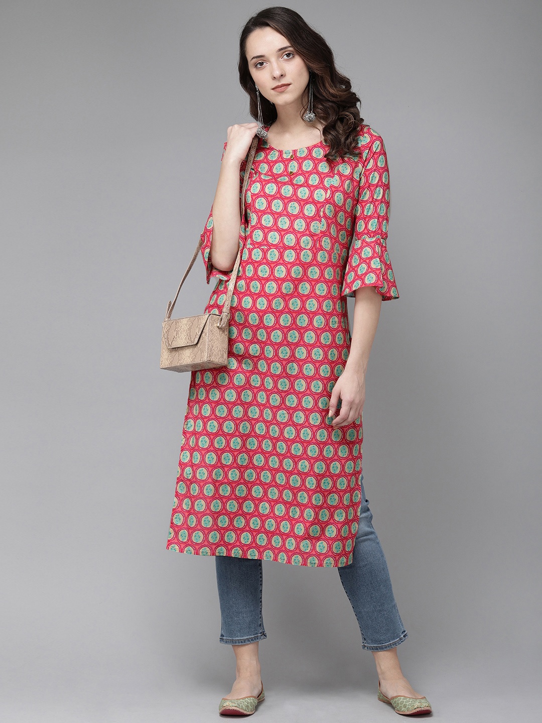 

Anouk Women Pink & Turquoise Blue Printed Straight Kurta