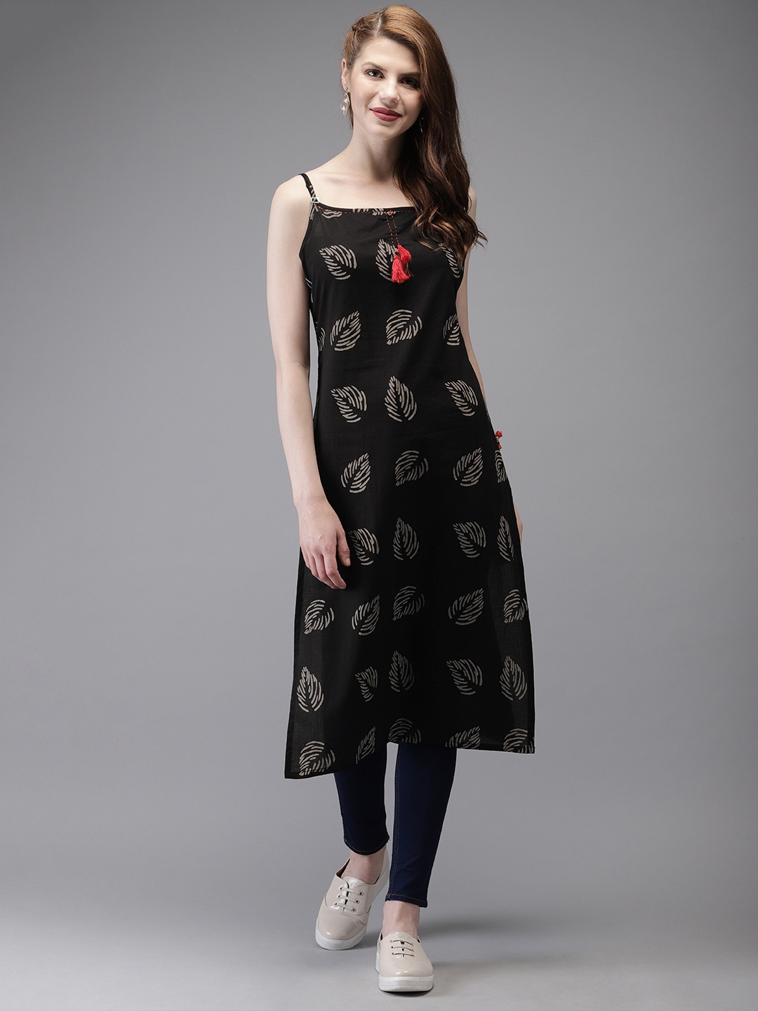 

Anouk Women Black Printed Straight Kurta