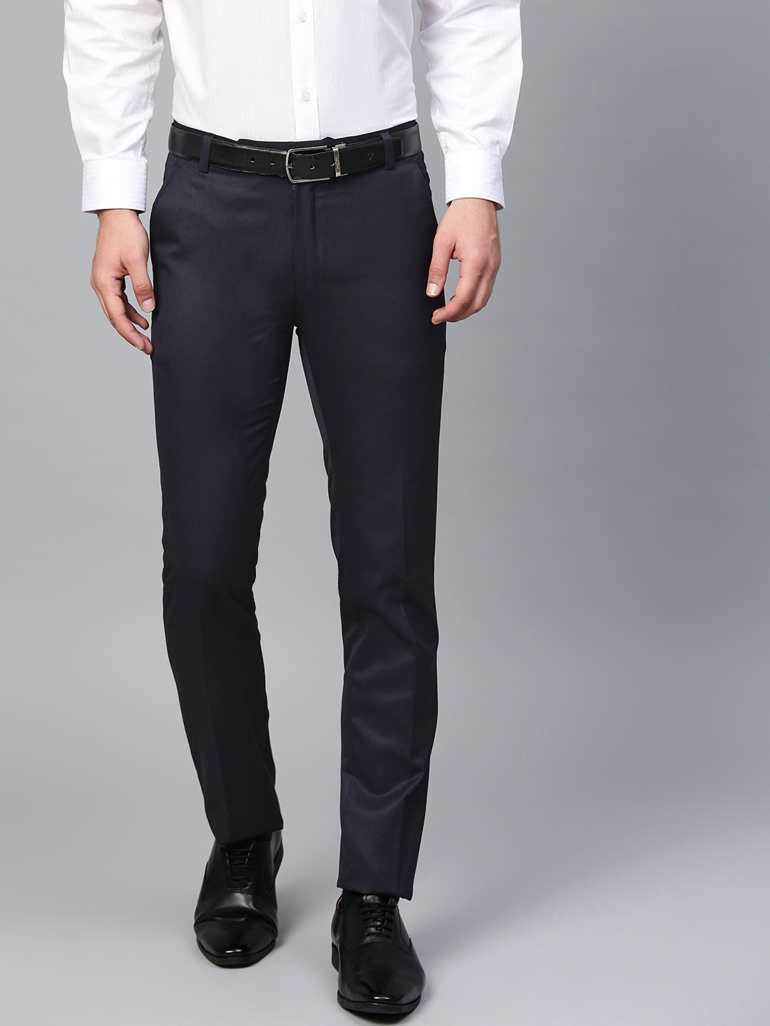 

MANQ Men Navy Blue Smart Slim Fit Solid Formal Trousers