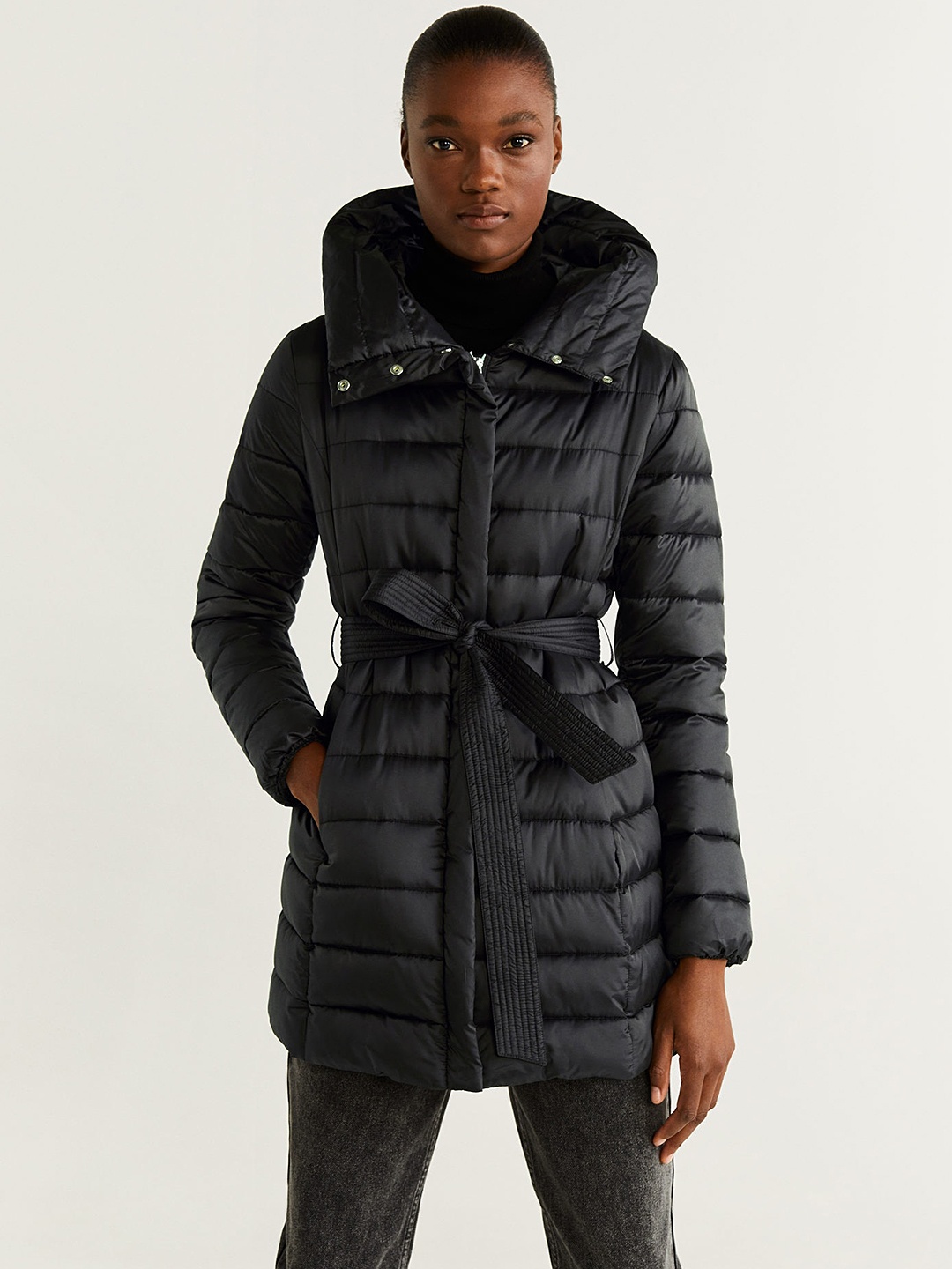 

MANGO Women Black Solid Hooded Padded Jacket