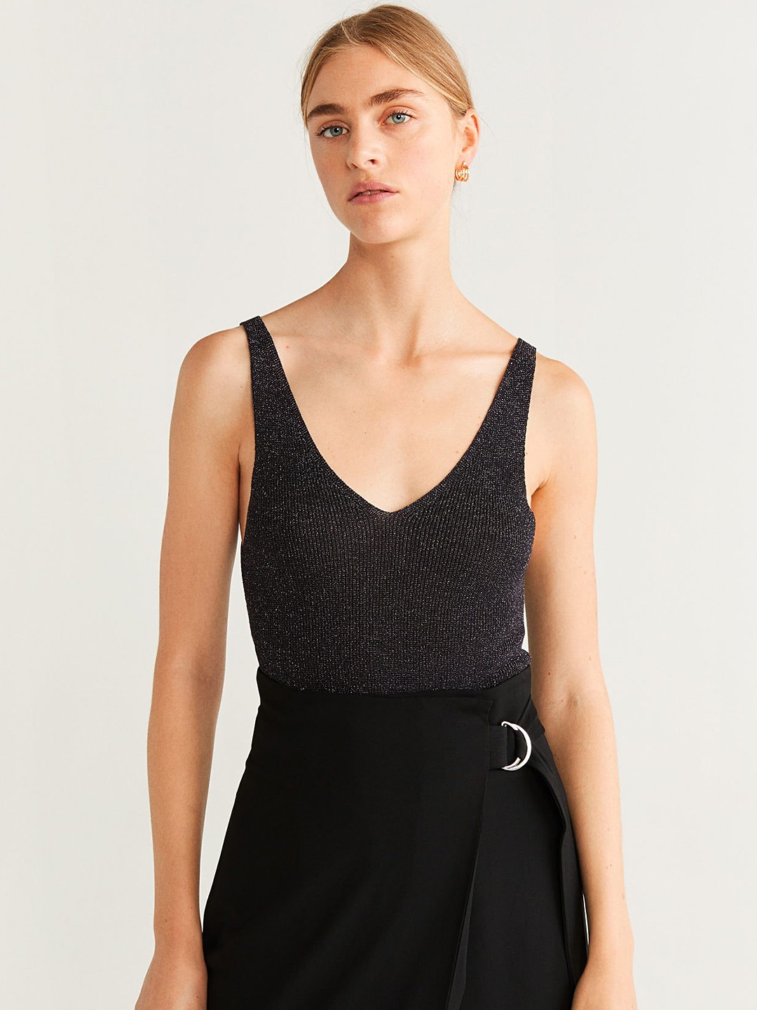 

MANGO Women Black Shimmery Effect Regular Top