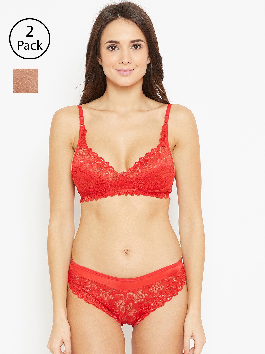 

N-Gal Women Pack of 2 Lingerie Set, Red