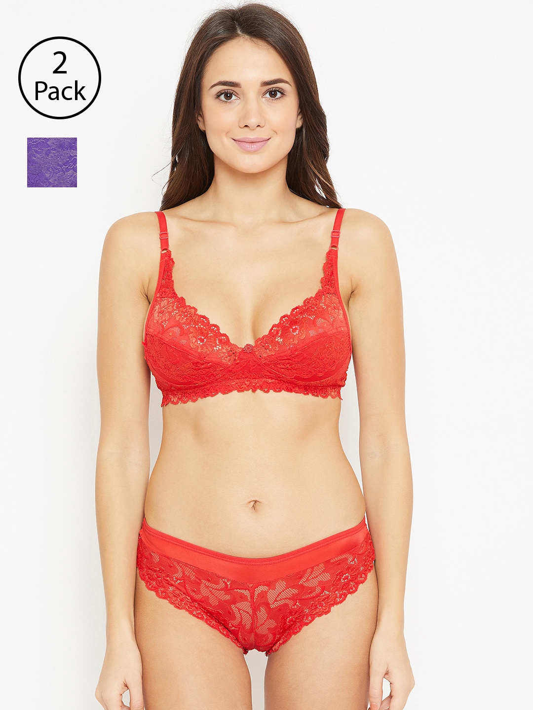 

N-Gal Women Pack of 2 Lingerie Set, Red