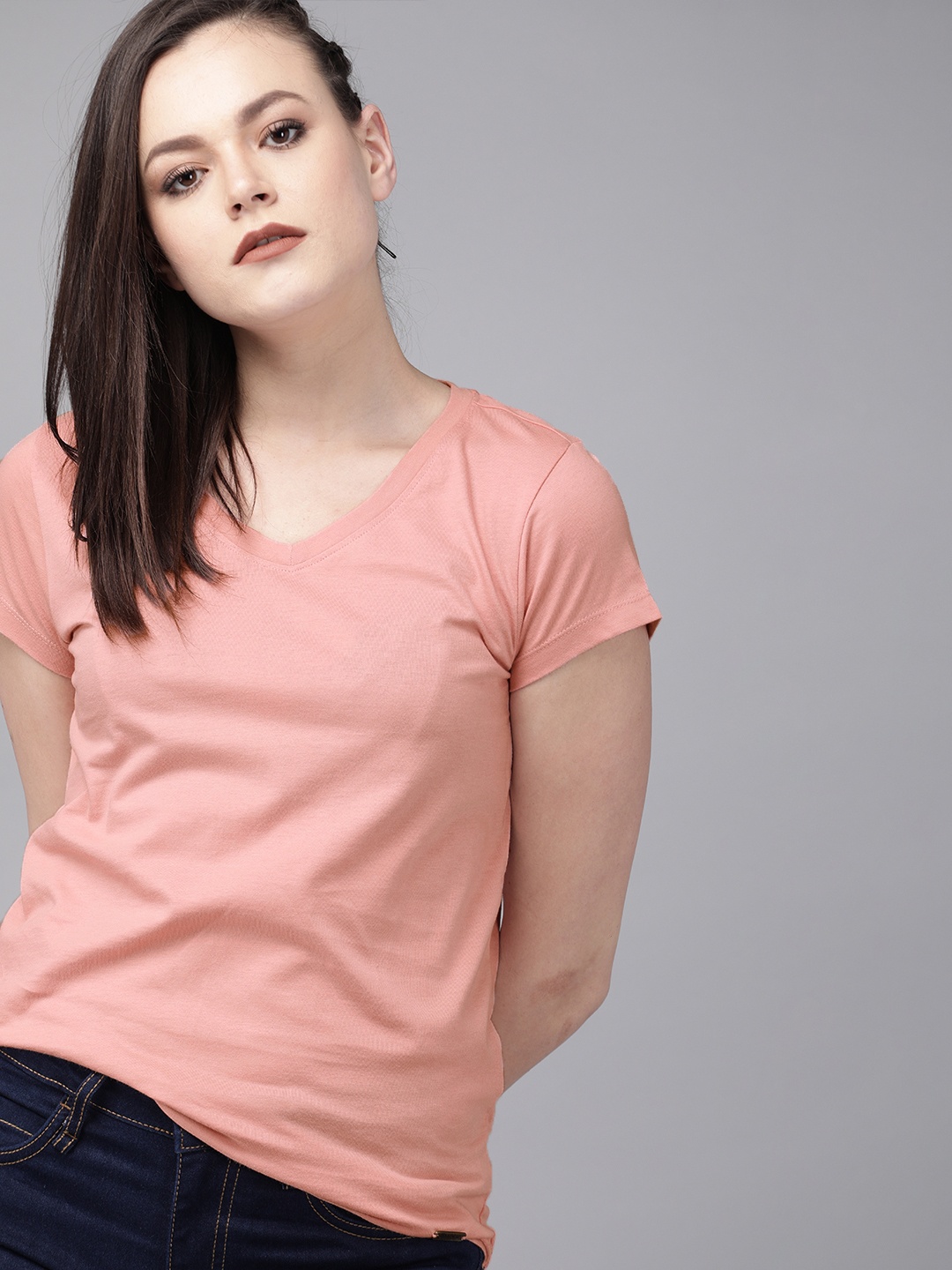 

The Roadster Lifestyle Co Women Pink Printed Round Neck Pure Cotton T-shirt