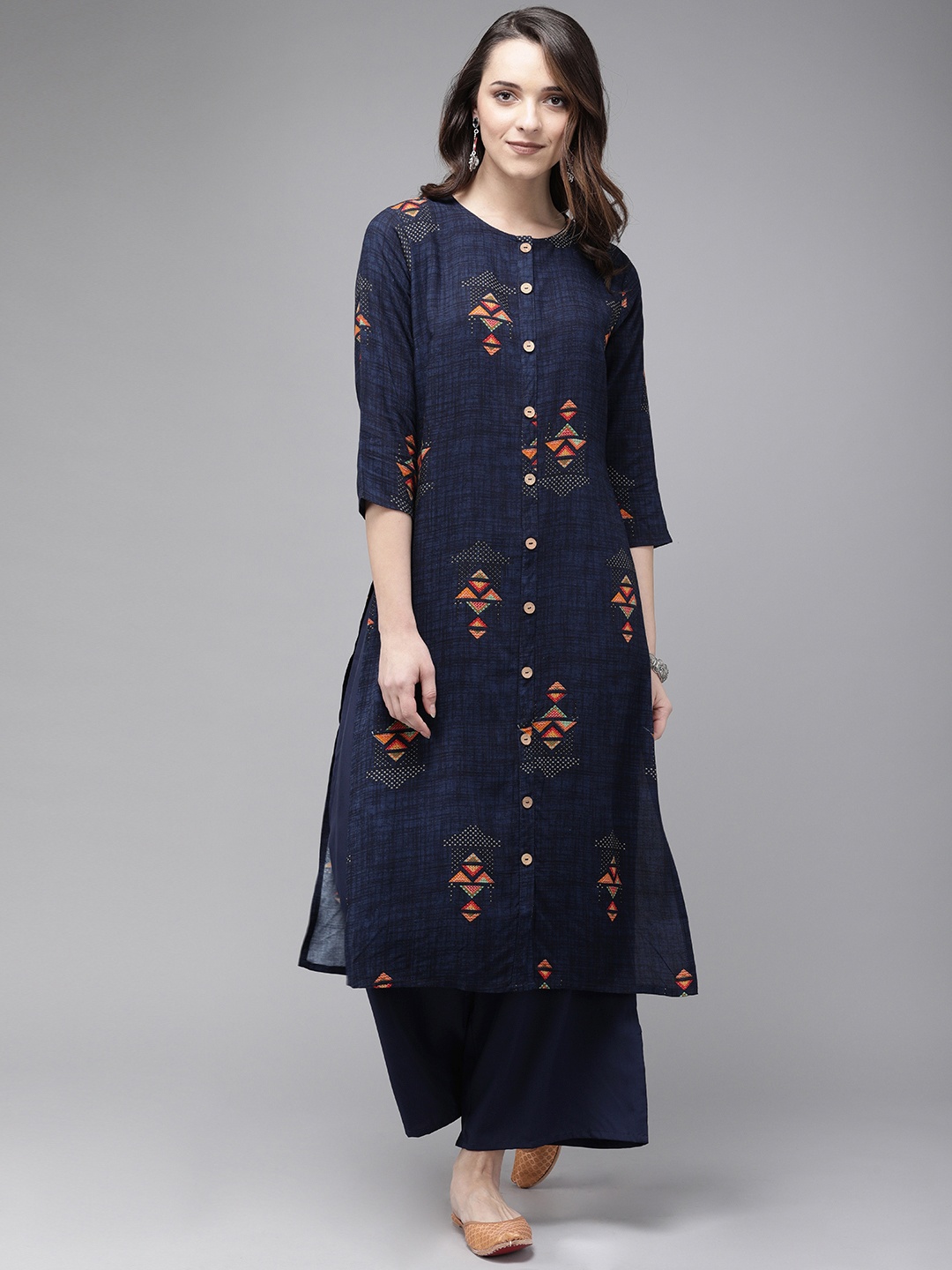 

Anouk Women Navy Blue Printed Kurta with Palazzos