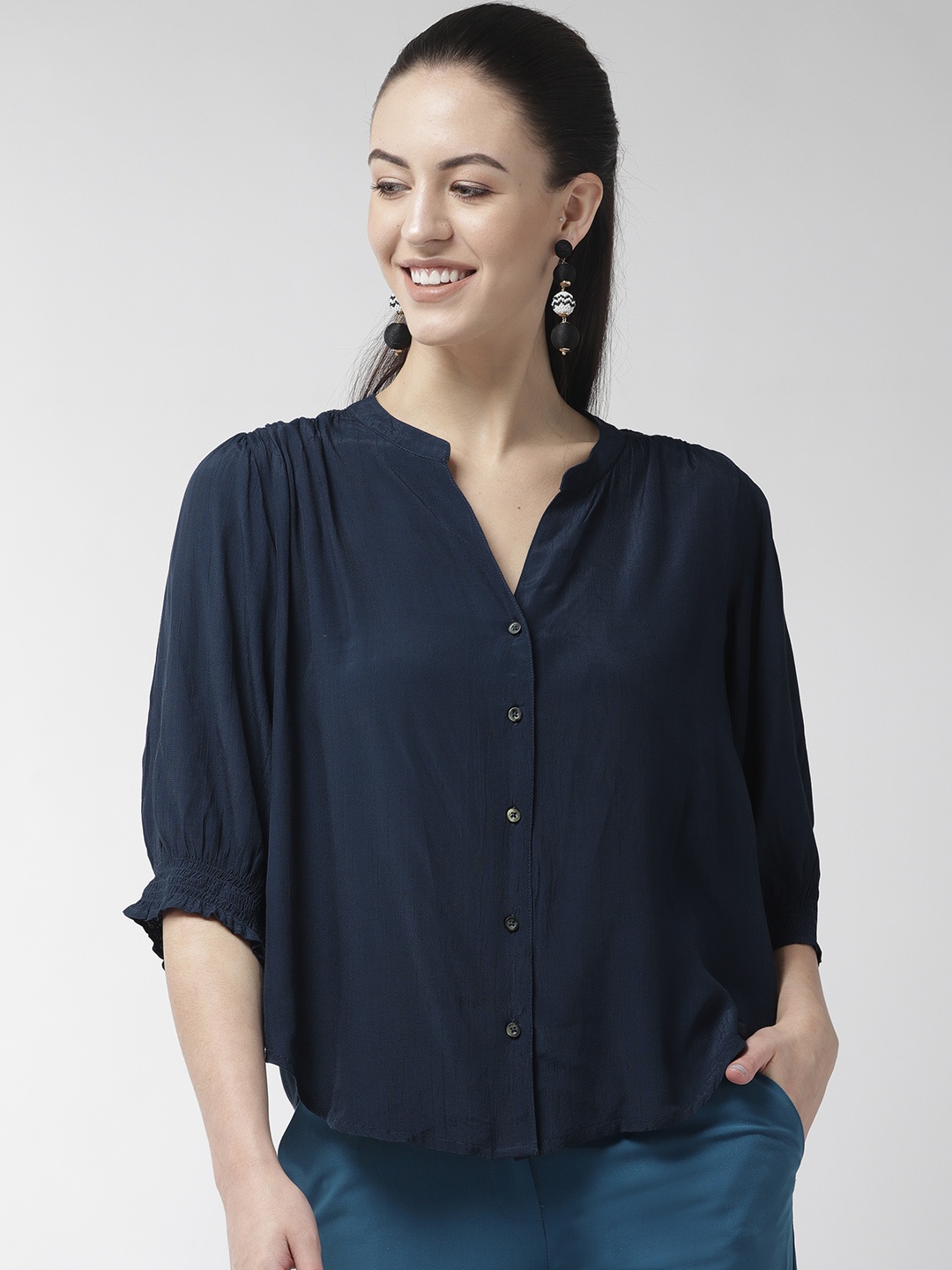 

SCOUP Women Navy Blue Solid Casual Shirt