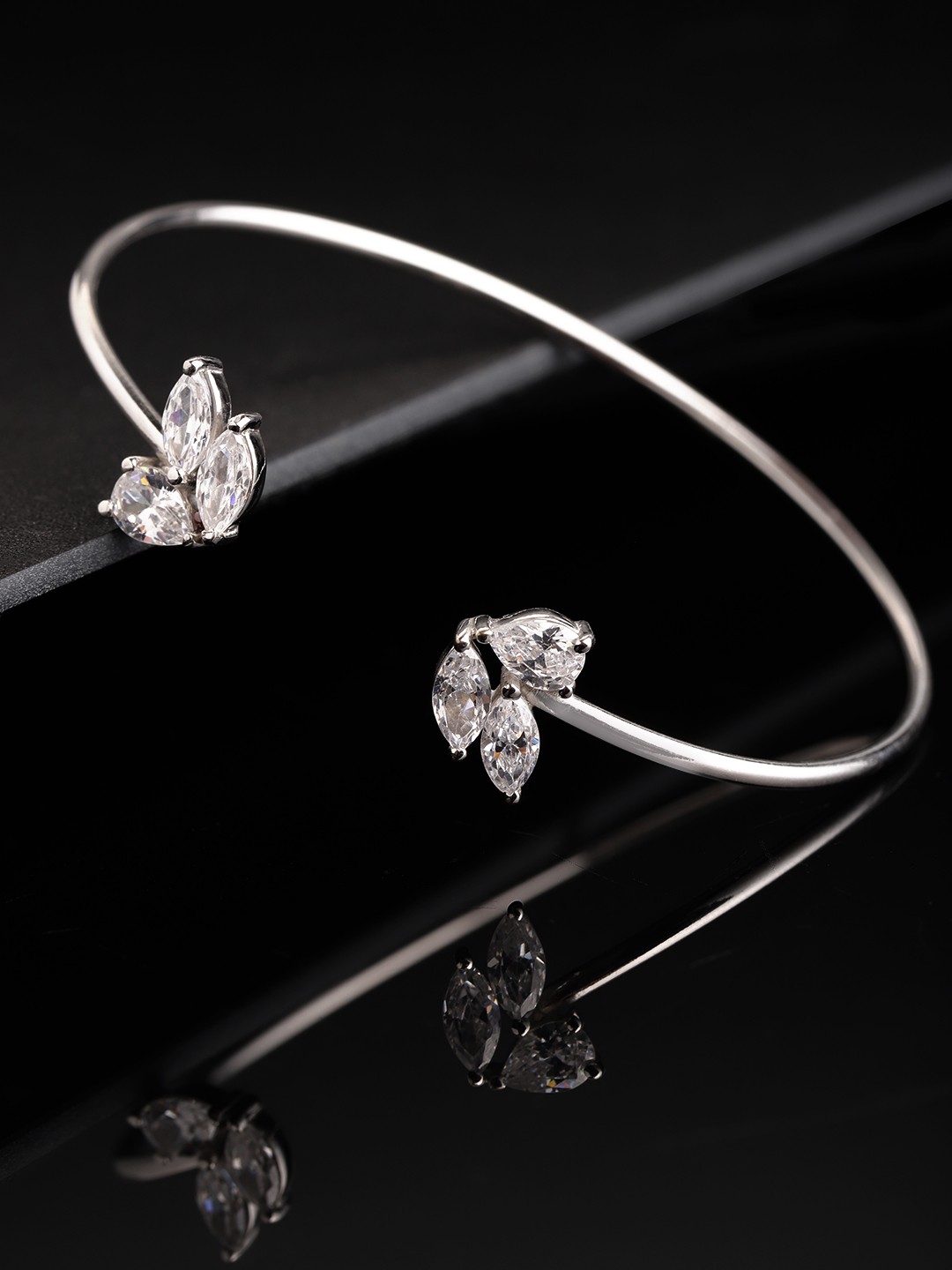 

Carlton London Silver-Toned Rhodium-Plated CZ Studded Cuff Bracelet
