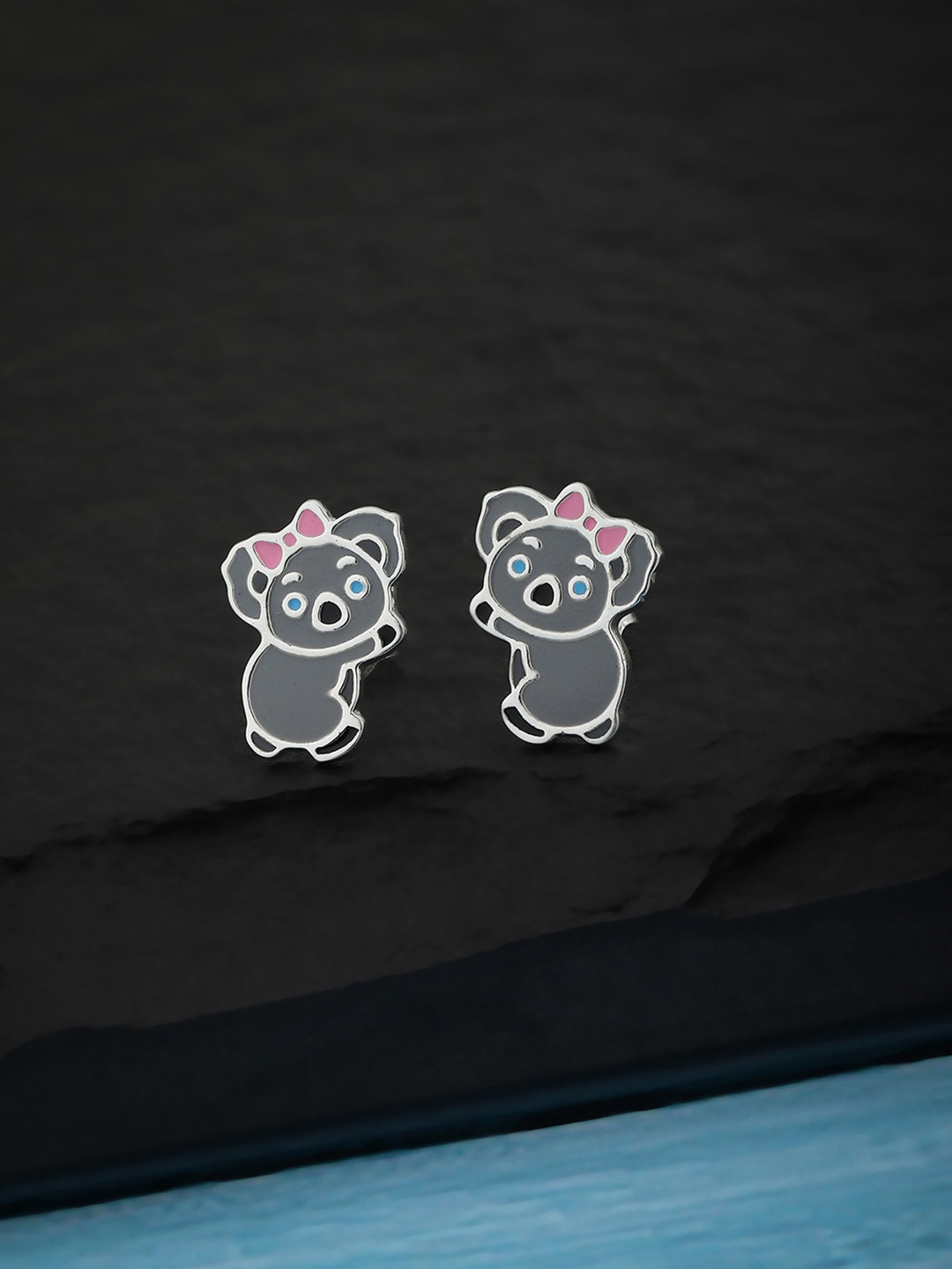 

Carlton London Grey Sterling Silver Rhodium Plated Enamelled Koala Shaped Studs