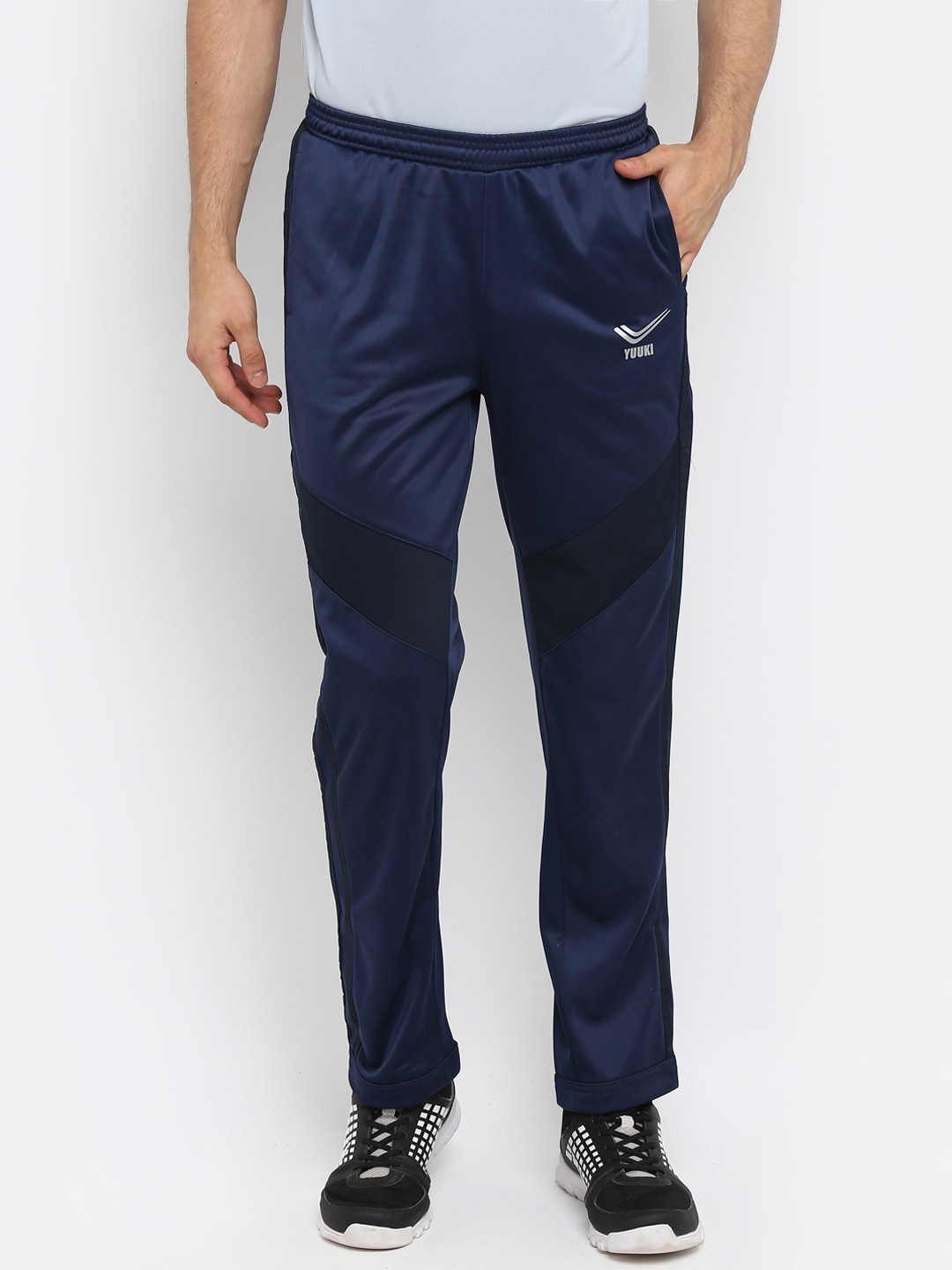 

Yuuki Men Navy Blue & Black Colourblocked Slim-Fit Mesh Track Pants