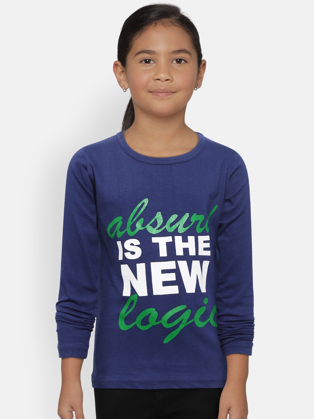 

Kids On Board Girls Blue Printed Round Neck Pure Cotton T-shirt