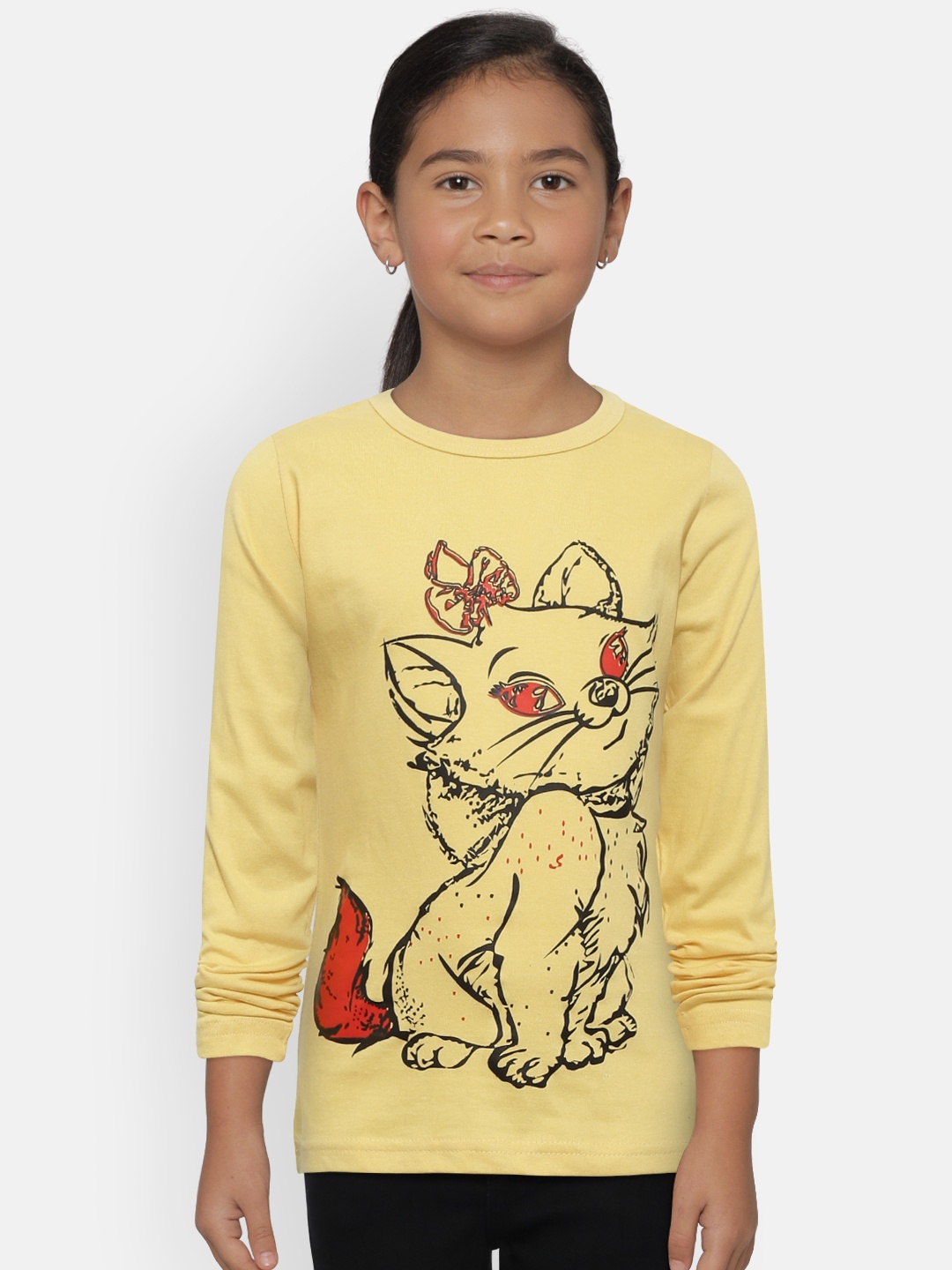 

Kids On Board Girls Yellow & Black Printed Round Neck T-shirt